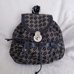 Vintage 90s Nine West Small Canvas Backpack Purse Black Gray